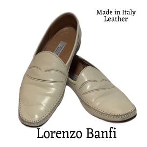 Lorenzo Banfi Italian Leather Handmade Loafers, Eggshell, Size‎ 10 M